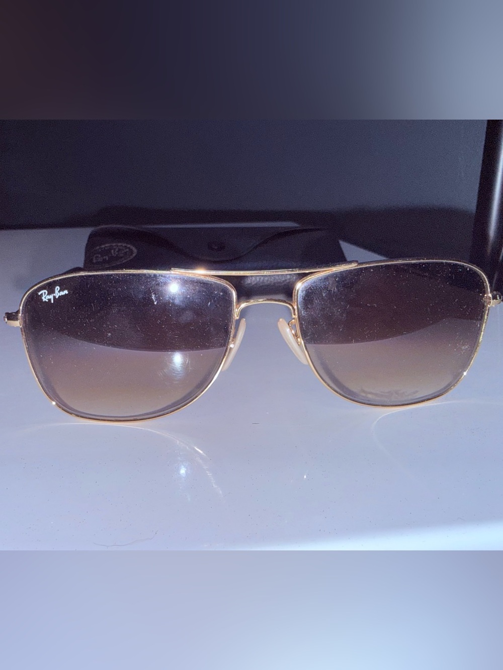 Ray-Ban Gold Frame Sunglasses with Brown Gradient Lenses